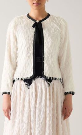 L.k. Bennett Allegra Tie Neck Contrast Trim Jacket in Black Ivory at Nordstrom Rack, Size 4 Us / 8 Uk