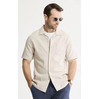 J.A.C.H.S. Linen Blend Short Sleeve Camp Shirt in Stone at Nordstrom, Size Xx-Large