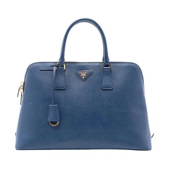 Prada Pre-owned Gestructureerde Leren Satchel - Dames - Pre-owned - Blauw - Maat: ONE Size Leer