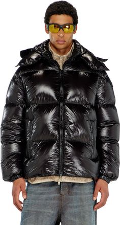 Diesel Down puffer jacket with detachable hood - Winter Jackets - Man - Black