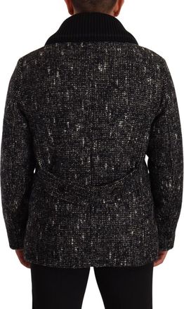 Dolce & Gabbana Black Wool Double Breasted Coat Men Jacket And Gray Clothing