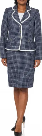 Le Suit Two-Piece Skirt & Jacket Set In Indigo/natural White