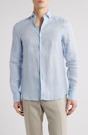 Canali Regular Fit Linen Dress Shirt in Light Blue at Nordstrom Rack, Size Xx-Large