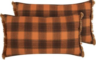 Beliani Beliani - Conjunto De 2 Cojines Decorativos Rectangulares Con Patr&oacute;n De Cuadros En Color Naranja Con Borlas 40 X 70 Cm Barja