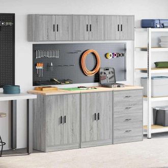 vidaXL Garage Cabinets 6 Pcs Grey Sonoma Engineered Wood Vidaxl