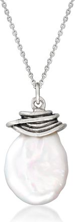 Ross-Simons 12mm Cultured Baroque Coin Pearl Pendant Necklace in Sterling Silver