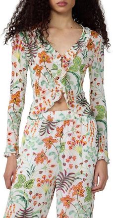 Diane Von F&uuml;rstenberg Fern Botanical Ruffle Trim Crop Top in Miragevine White at Nordstrom, Size Xx-Small