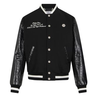 Philipp Plein Varsity Bomber Cocco Sleeves Las Vegas - Heren - Bomber jackets - Zwart - 2XL - Wol - Jassen