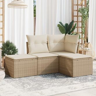 vidaXL Juego De Sof&aacute;s Jard&iacute;n Con Cojines 4 Pzas Rat&aacute;n Sint&eacute;tico Beige Vidaxl