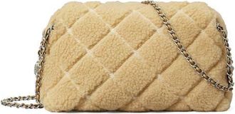 Tory Burch Fleming Quilted Genuine Shearling Crossbody Bag in Ivory at Nordstrom
