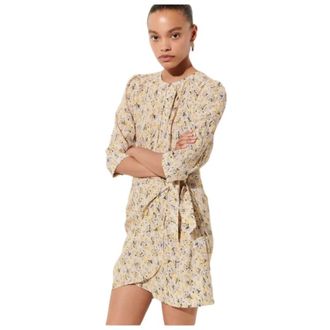 Sessun Korte Wikkeljurk Madelia - Dames - Korte kleedjes - Beige - M - Katoen - Kleedjes