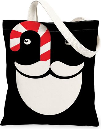 Generic Candy Cane Canvas Tote Bags, Fun Christmas Design Reusable Grocery Bags, Lightweight Washable Shoulder Strap for Shopping T, Black, 13x15 Inch