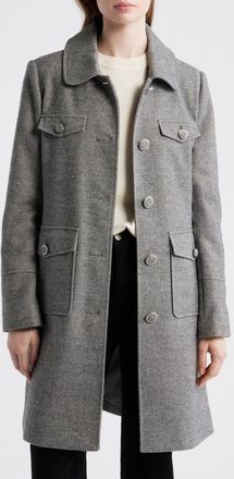 CeCe by Cynthia Steffe Herringbone Flap Pocket Coat in Dark Grey Herringbone at Nordstrom, Size X-Small