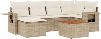 vidaXL Vidaxl - Set Sof&aacute;s De Jard&iacute;n 7 Piezas Y Cojines Rat&aacute;n Sint&eacute;tico Beige