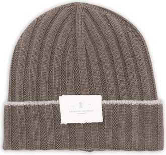 Brunello Cucinelli Cashmere Rib-Knit Muts - Heren - Hoeden - Bruin - L - Kasjmier - Accessoires