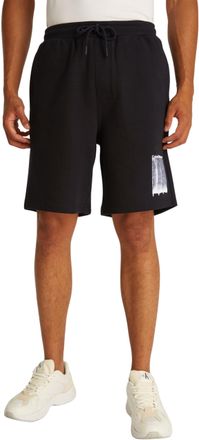 Calvin Klein Mens Brush Stroke Graphic Cotton Sweat Shorts, Black (Ck Black), XL