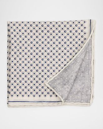 Brunello Cucinelli Mens Double-Face Geometric Silk Pocket Square