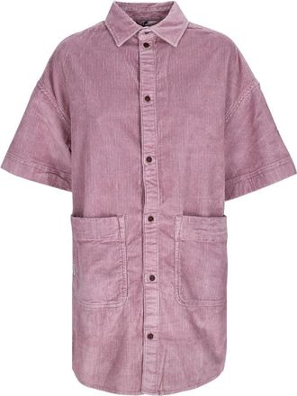 Element Fluwelen Overhemdjurk met Korte Mouwen - Dames - Shirt Kleedjes - Roze - S - Katoen - Kleedjes