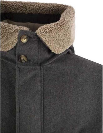 Brunello Cucinelli Mens Grey Wool Jacket With Shearling Collar, Size XL