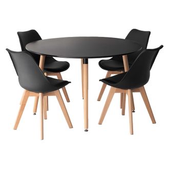Happy Garden Mesa Redonda Martha 120cm Y 4 Sillas Nora Negro