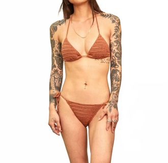 Rvca Westside Cheeky Crochet Bikini Bottom In Burnt Copper