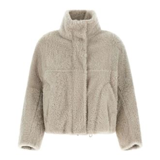 Brunello Cucinelli High-neck Shearling Jacket - female - Brunello Cucinelli - Faux Fur & Shearling Jackets - Beige - 2XS - Jackets