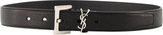 Saint Laurent Zwart Cassandre Leren Riem met Metalen Logo - Dames - Riemen - Zwart - 85 CM - Accessoires