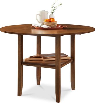 Best Choice Products Round Dining Table, 42 Small Kitchen Dining Table for 4 w/ Dual Leaf