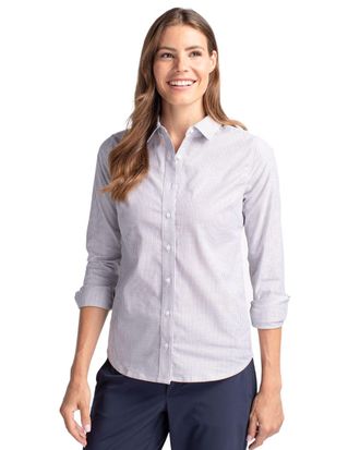Cutter & Buck Stretch Oxford Stripe Womens Long Sleeve Dress Shirt