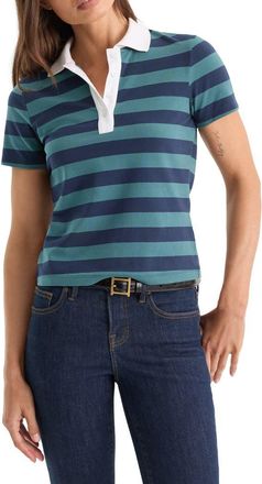 Good American The Easy Polo in Summer Stripe Teal at Nordstrom, Size 4X-Large