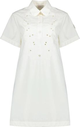 Moncler Geborduurde Overhemdjurk - Dames - Korte kleedjes - Wit - XS - Katoen - Kleedjes