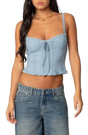 Edikted Lacey Stretch Cotton Blend Knit Tank in Light-Blue at Nordstrom, Size X-Small