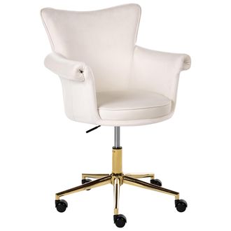 Beliani Silla De Oficina Tapizado De Terciopelo Giro Completo Altura Regulable Reposabrazos Redondeados Blanco Crema Velencia