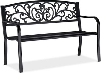 Relaxdays Relaxdays Garden Bench, Comfortable 2 Seater, Vintage Ornaments, For Patio, Balcony, etc, HWD 86.5 x 127 x 60 cm, Black