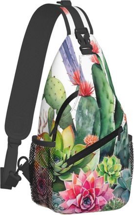 Generic Casual Shoulder Crossbody Bag Natural Cactus In Boho Style Flowers Twigs Cactus Sling Backpack Unisex Shoulder Bags for Working Running Camping