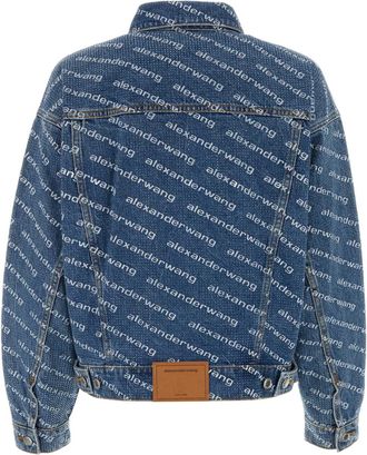 Alexander Wang Womens Printed Denim Oversize Jacket Deepbluewhite Exterior: Cotton Giubbini
