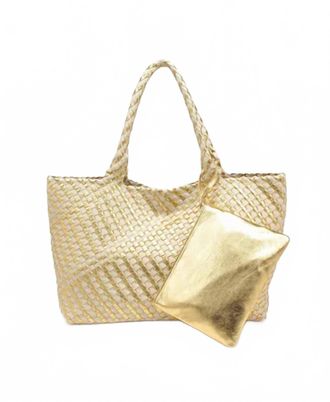 Moda Luxe Womens Solana Woven Tote Bag In Gold/ivory