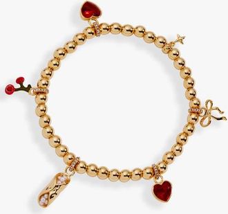 Alex and Ani There Cannoli Be You Bow & Heart Beaded Charm Stretch Bracelet in Gold at Nordstrom