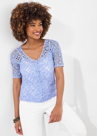 Jessica London Cable Crewneck Sweater in French Blue at Nordstrom, Size Medium