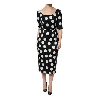 Dolce & Gabbana Polka Dot Silk Sheath Midi Dress - female - Dolce & Gabbana - Midi Dresses - Black - S - Dresses
