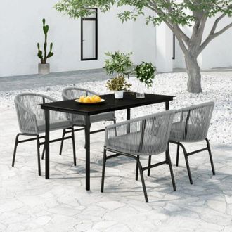 vidaXL Vidaxl - Juego De Comedor Para Jard&iacute;n 5 Piezas Rat&aacute;n Sint&eacute;tico Gris