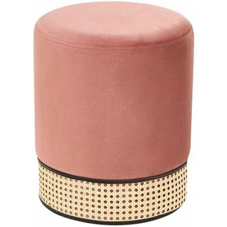 Beliani Beliani - Pouf imbottito in velluto rosa e rattan intrecciato Yankton
