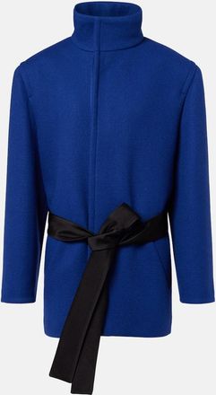 Saint Laurent Belted silk-trimmed wool coat