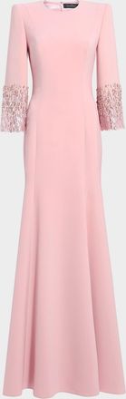Jenny Packham Anita Embellished 3/4-Sleeve Trumpet Gown
