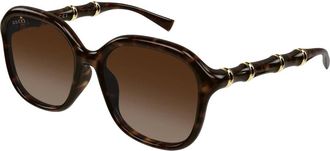 Gucci Sunglasses, female, Brown, Size: 55 MM Bamboo Geometric-frame Sunglasses