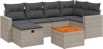 vidaXL Vidaxl - Set De Sof&aacute;s De Jard&iacute;n 7 Piezas Con Cojines Rat&aacute;n Pe Gris