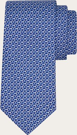 Ferragamo Men Gancini links print silk tie Blue