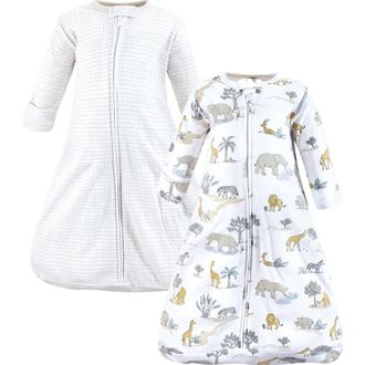 Hudson Baby Cotton Long-Sleeve Wearable Sleeping Bag in Neutral Safari World Long at Nordstrom