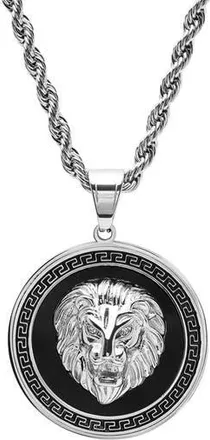 Steeltime Mens Stainless Steel Lion Head Pendant Necklace in Silver/black at Nordstrom Rack