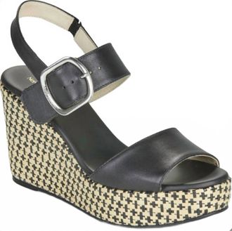 Nero Giardini Womens Leather Buckle Wedge Sandal In Nero